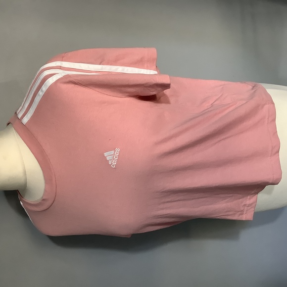 Adidas Cropped Round Neck T Shirt - Size S (8-10) - Pink & White - P2P 18” - Picture 2 of 8
